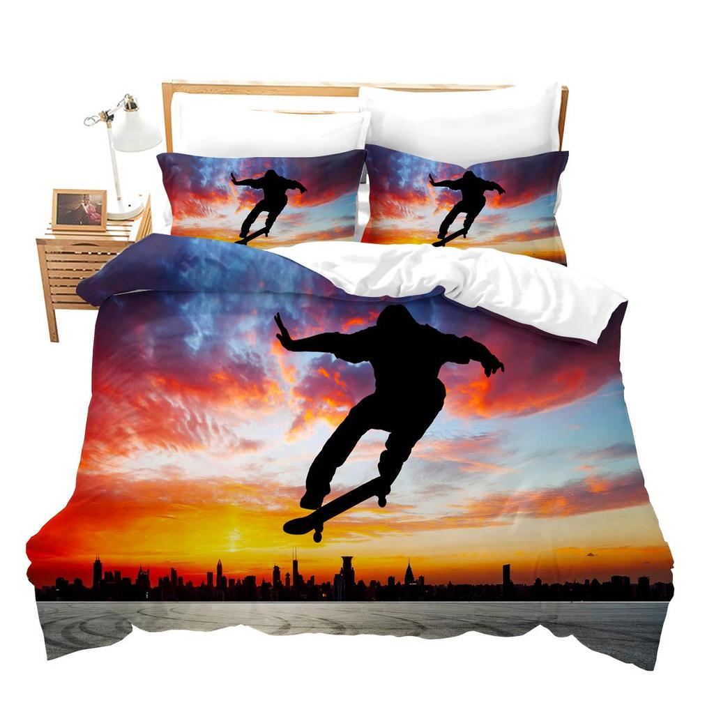 Skateboard Duvet Cover Set For Kids Teens Queen Size Lightweight Down Comforter Covers 2 Pillowcases 1 Comforter Cover No Quilt
