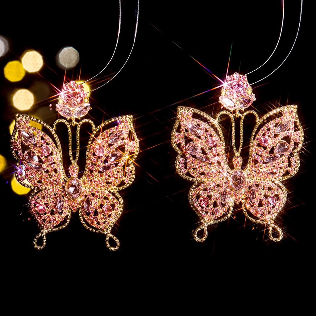 Cross-border Supply, Fashionable Colored Glass Rhinestone Butterfly Earrings, Women's Exaggerated Stud Earrings, Earrings.