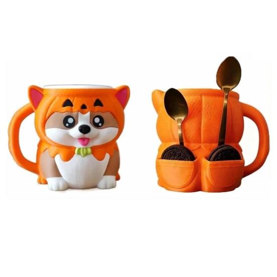 Держатель для пинты мороженого корги с толстовкой с тыквой, чехол с изолированными рукавами, охладитель, очаровательные контейнеры для пинты мороженого на собачью тематику для пива, газировки, десерта