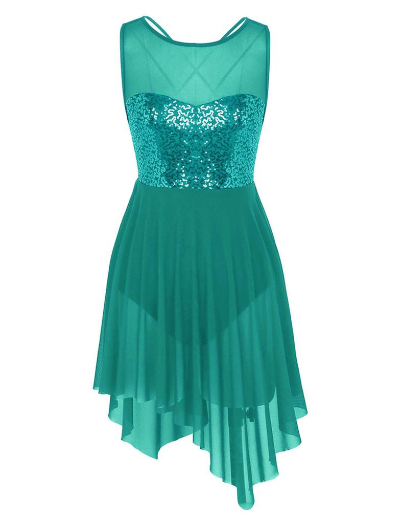 Женское танцевальное платье без рукавов с блестящими блестками, платье-трико для фигурного катания, художественной гимнастики, лирического балета, танца