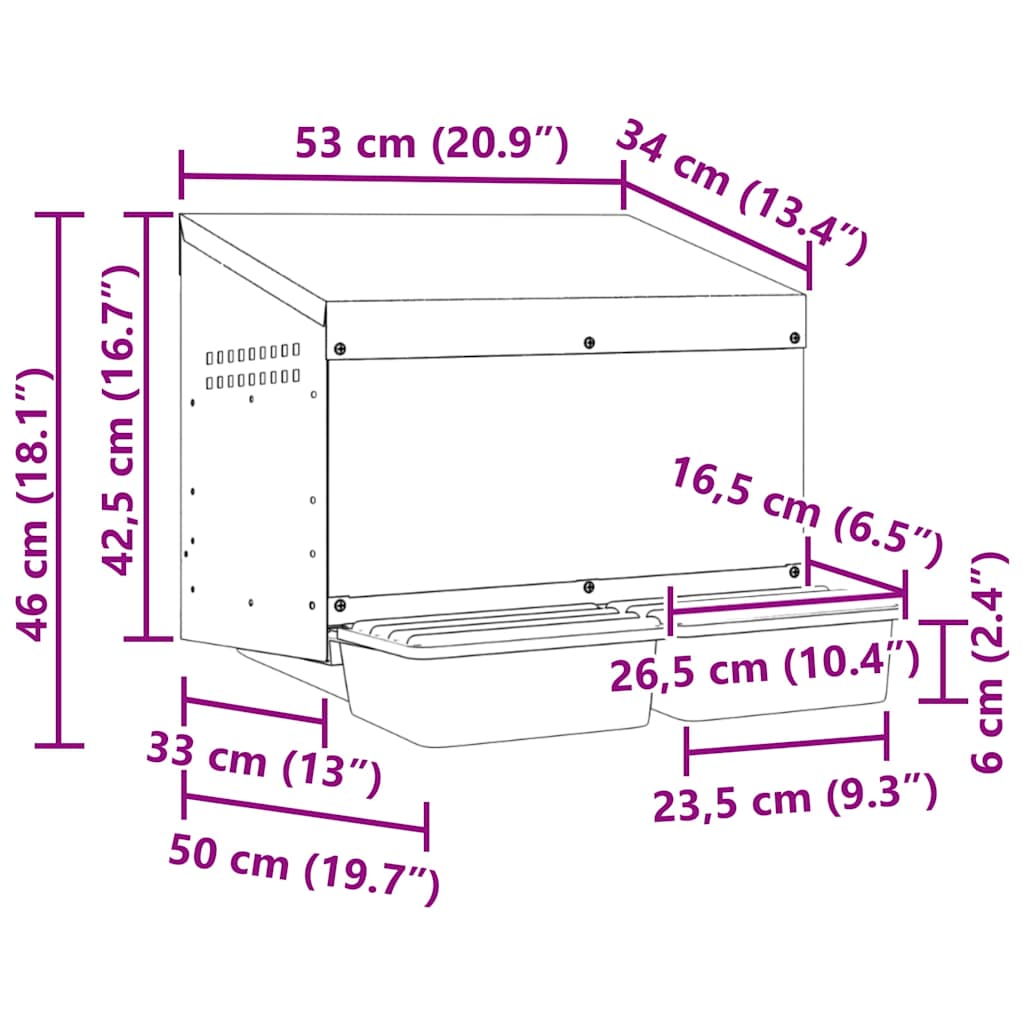Chicken Nest Box 2 Compartments Wall Mounted Galvanized Steel