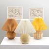Nordic Table Lamps Ceramics Desk Lights Korean Rattan Bedside Night Light Pleated Lampshade Living Room Home Lighting