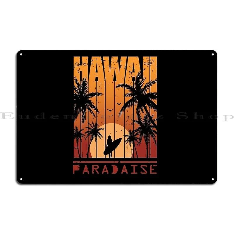 Aloha Hawaii Retro Surf Beach Sunset Design Metal Sign Garage Plaques Bar Club Rusty Personalized Tin Sign Poster