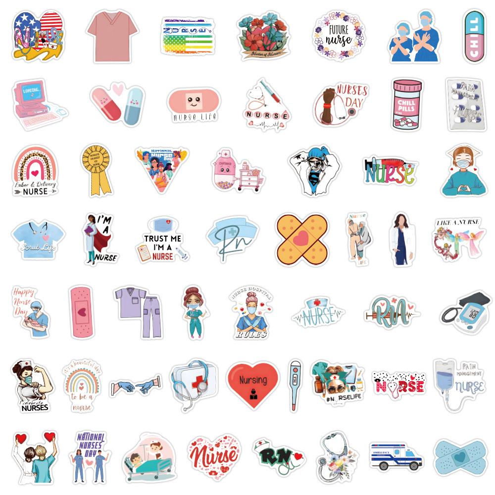 100 Наклеек ко Дню медсестры Наклейки для медицинского персонала Ноутбук Багаж Стакан для воды Водонепроницаемые граффити-наклейки