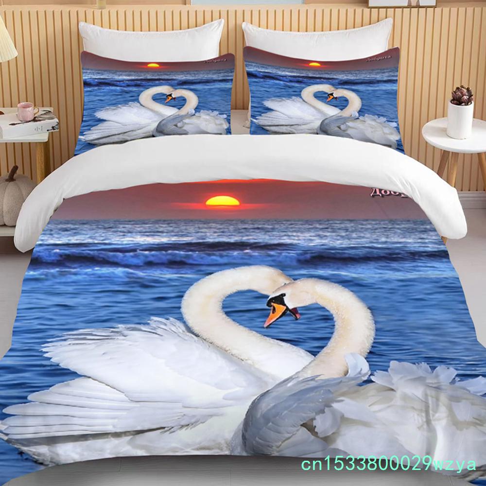 10 Sizes The Lover White Swan Bedding Sets Animal Duvet Quilt Cover Set Blue Pink Comforter Bed Linen And Pillowcase Duvet