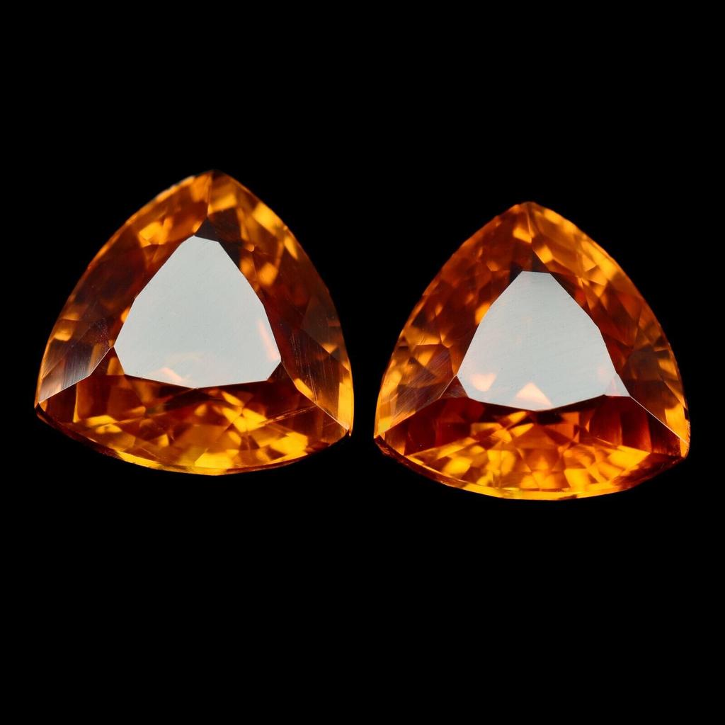 Natural Orange Sapphire Loose Gemstone 16 ct Golden Shiny Pair Trillion Cut September Birthstone