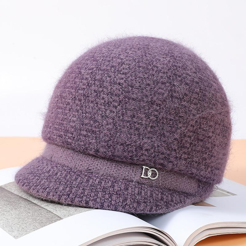 Шерстяная шапка, утолщенная шапка из кроличьего пуха «бабушка», теплая шапка, осенне-зимняя шапка для мамы, женская вязаная шапка от холода