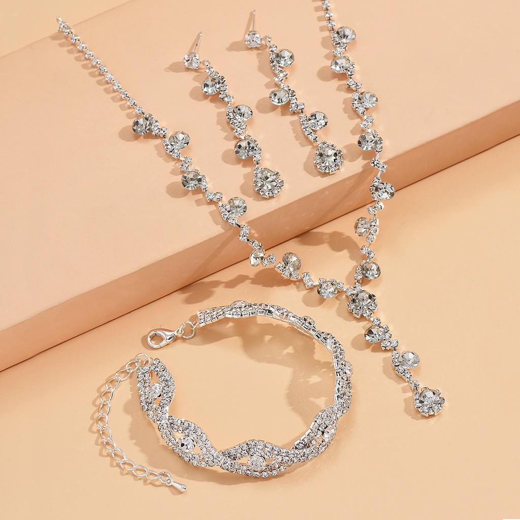 Crystal Rhinestones, Necklaces, Stud Earrings, Bracelets, Three-Piece Jewelry Accessories, Wedding And Bridal Accessories.