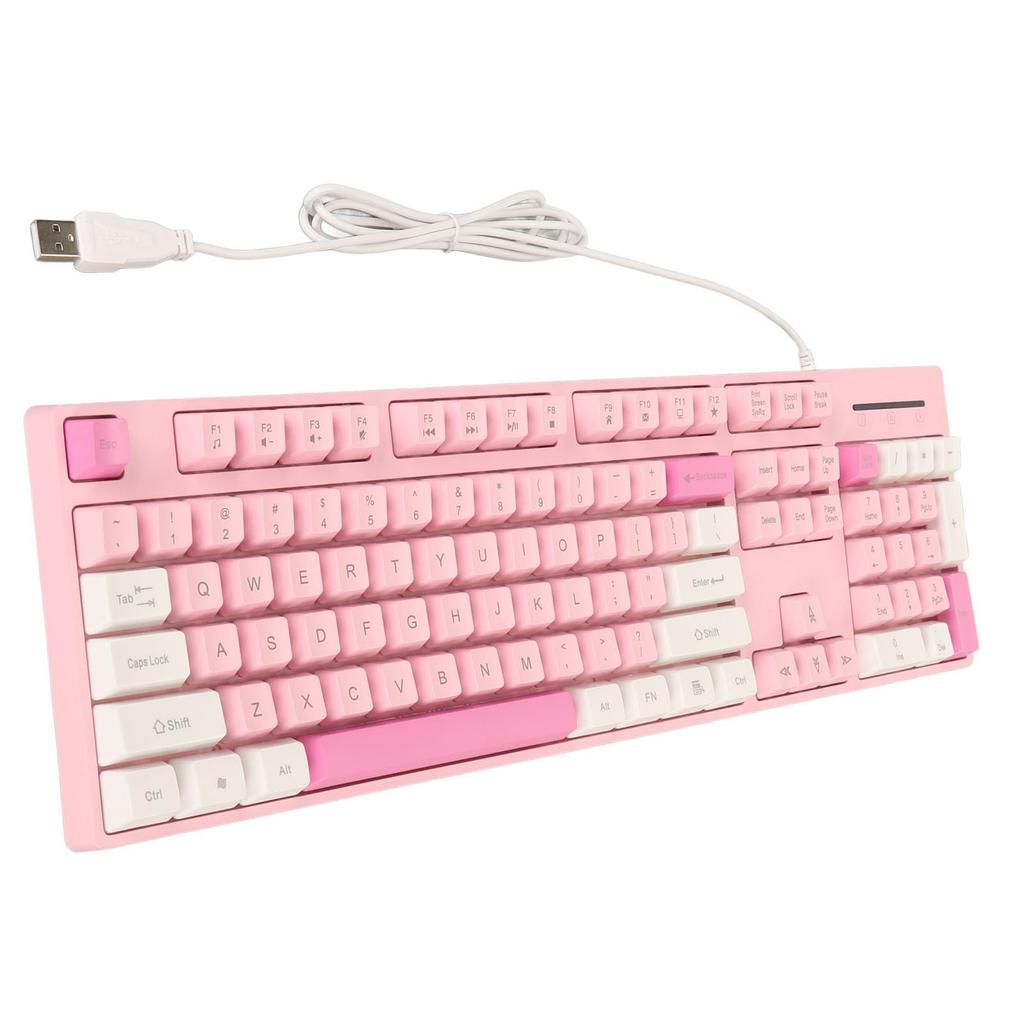 104-Key USB Wired Keyboard, Cute Gaming Keyboard with Vibrant Tri-Color Keycaps, 12 Multimedia Function Keys for OS X (PINK)