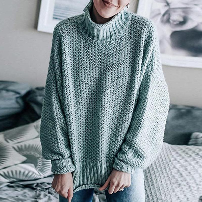 New Autumn Long Sleeve Loose Casual Knitwear Sweater Women Winter Half High Neck Pullover Sweaters for Women Fashion Plus Size Knitted Sweater 24889