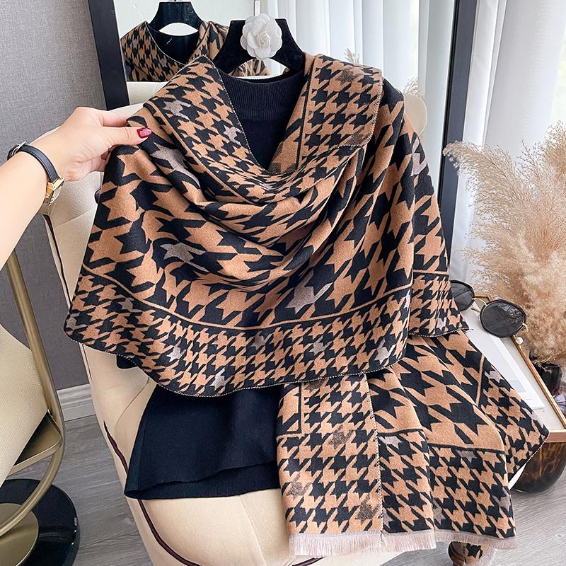 New Luxury Winter Two-Sided Cashmere Feel Jacquard Scarves High Quality Women Warm Thicken Wrap Shawl Ladies Pashmina Scarf
