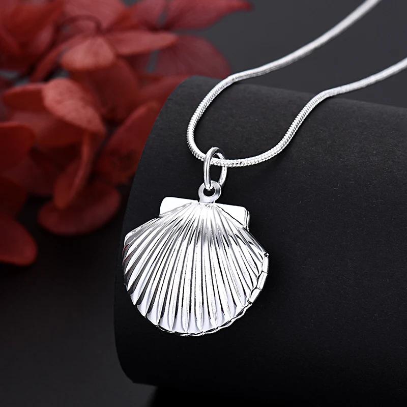New Arrive 45cm Sterling Seashell Photo Open Frame Necklace Snake Chain For Woman Man Wedding Jewelry