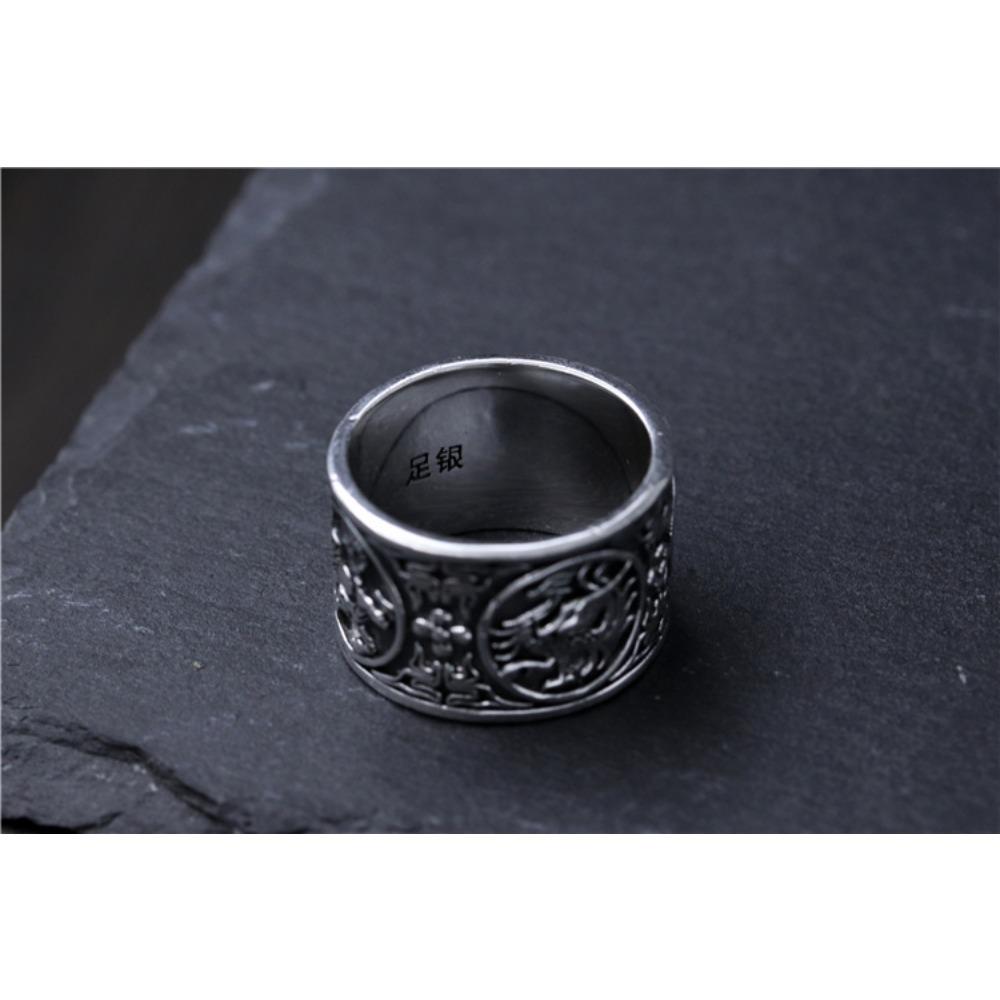 JMXD-Персонализированное ретро-кольцо в китайском стиле из тайского серебра, синий дракон, белый тигр, ярко-красная птица,