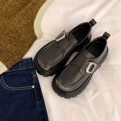 Лоферы платформа женская обувь весна новая маленькая кожаная обувь ветер металлическая пряжка одна педаль одинарная обувь женская обувь