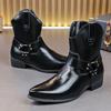 Модная мужская черная коричневая остроносая панк мотоциклетная повседневная обувь до щиколотки мужская зимняя обувь с высоким верхом новая удобная кожаная обувь челси