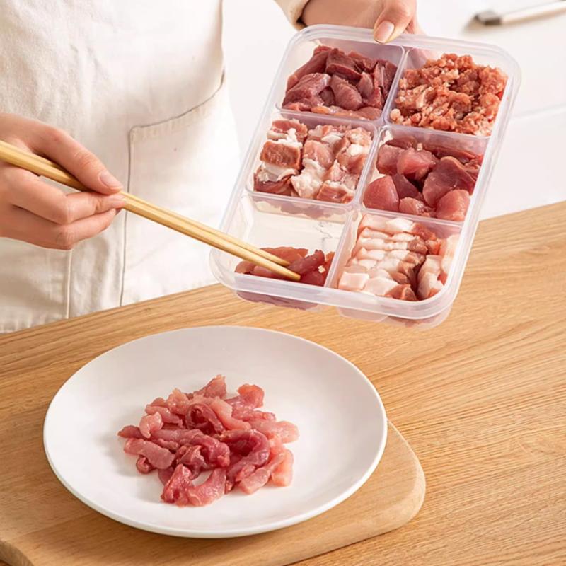 Контейнер для хранения в холодильнике, ланч-бокс, криспер для продуктов, герметичный контейнер для пищевых продуктов, замороженное мясо, 2/4/6 отделений, контейнер для хранения в холодильнике