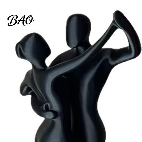 Matte Black Sculpture 3D Printing Art Ornament, Dancing Couple Model, Abstract Tango Dance Statue, with Stable Base Figurine for Home Decor Modern