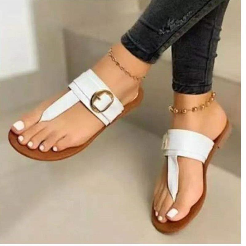 Summer New Women's Sandals Fashion Clip Toe Flat Women's Flip Flops Beach PU Leather Casual Ladies Flats Slippers Zapatos Mujer