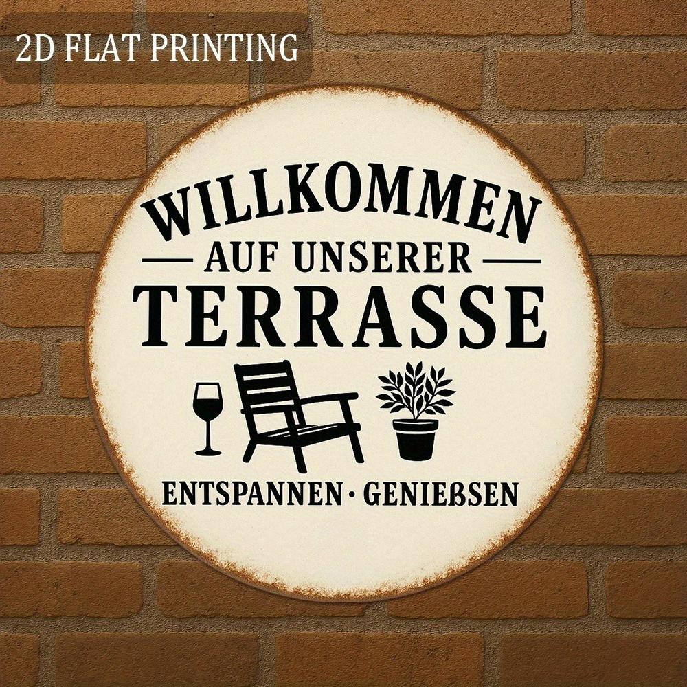 German Welcome Aluminum Metal Sign Vintage Patio Garden Wall Decor Plaque