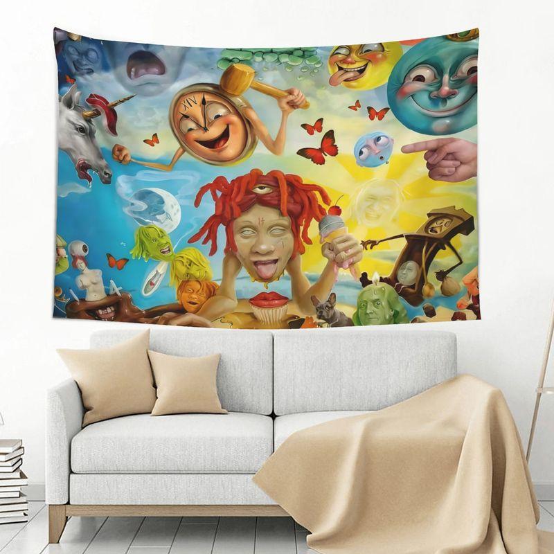 Psychedelic Rapper Tapestry, Oil Painting Unicorn Planet Butterfly Print Soft Wallcovering, Hip Hop Style Room Decor