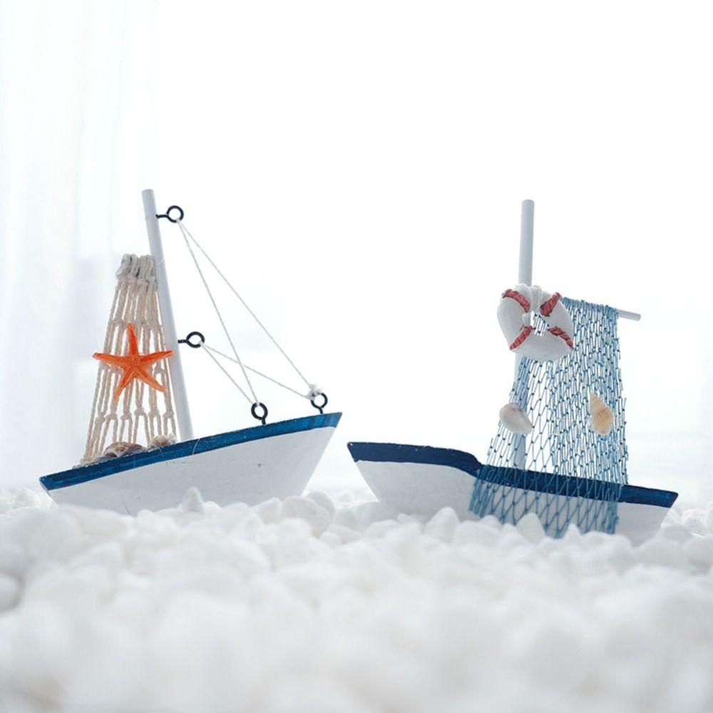 Wooden Crafts DIY Micro Landscape Sailing Miniature Figurines Sailboat Ornaments Sailing Model