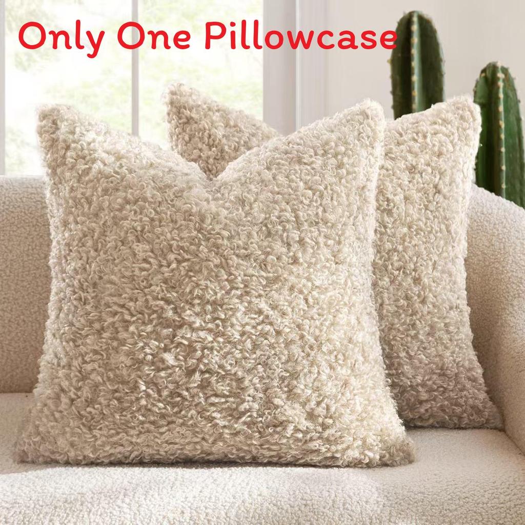Style Faux Shearling Pillow Cover With Solid Color For Living Room Decor