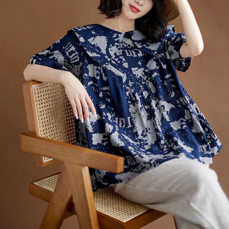 Большой Размер Свободная Летняя Женская Рубашка Футболка Литературная и Модная Кукольная Рубашка Топ Мода