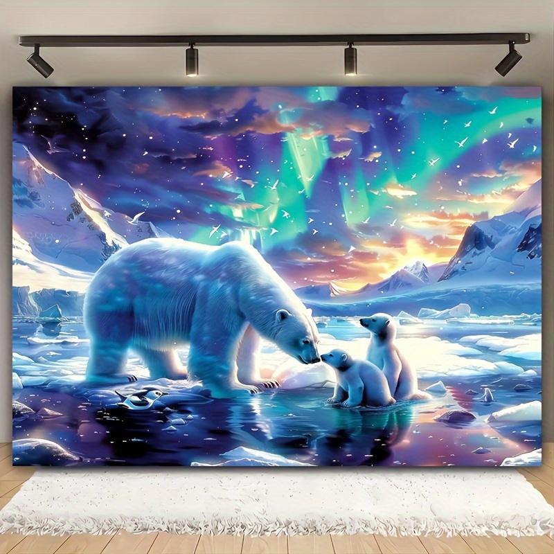 Polar Bear and Cub Aurora Background Cloth - Activity Background Screen Suitable for General Use Universal Festival Decoration