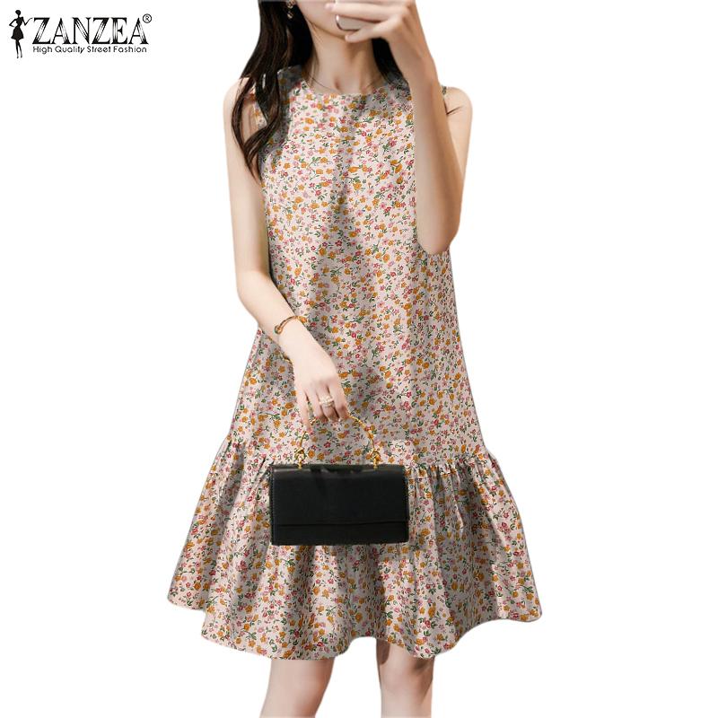 ZANZEA Womens Casual Floral Print Summer Sleeveless Dress