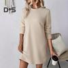 Платье весна-осень с фактурными длинными рукавами и круглым вырезом, однотонное свободное прямое мини-платье, короткое платье-пуловер для поездок на работу, свиданий, путешествий