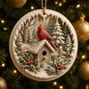 Traditional Christmas Tree Ornaments 2 Pcs Red Bird Ornaments, 2D Round Acrylic Snowy Scene Elegant Indoor Seasonal Decorations Xmas Hanging