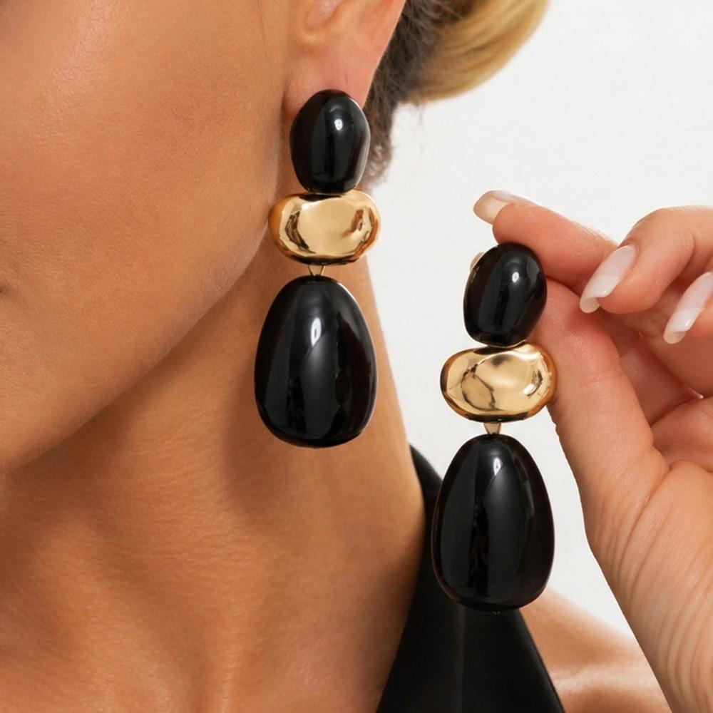 Irregular Statement Dangle Earrings Long Drop Marbled Resin Earrings Banquet Occasion