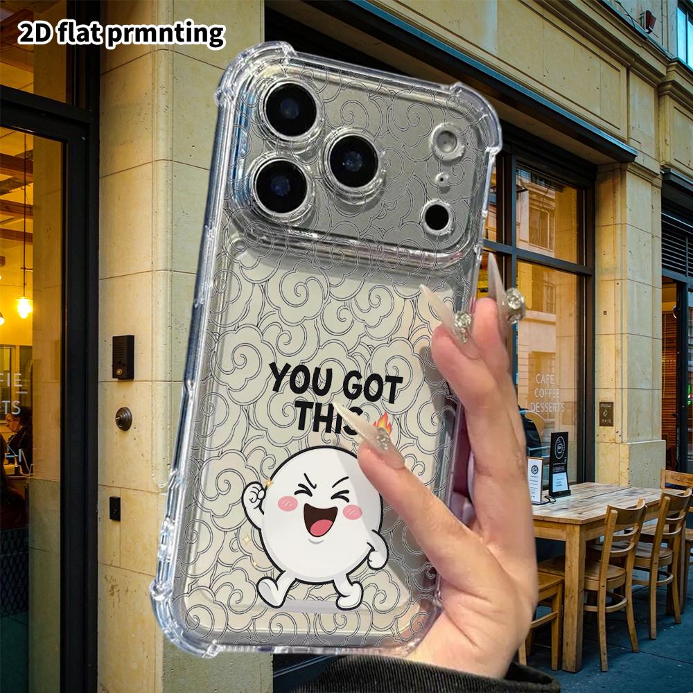 Чехол для телефона: 2D плоский, подходит для iPhone 18 17 16 15 14 13 Pro, прозрачный защитный чехол с четырьмя углами, маленькая белая булочка, подарок на Рождество и Хэллоуин