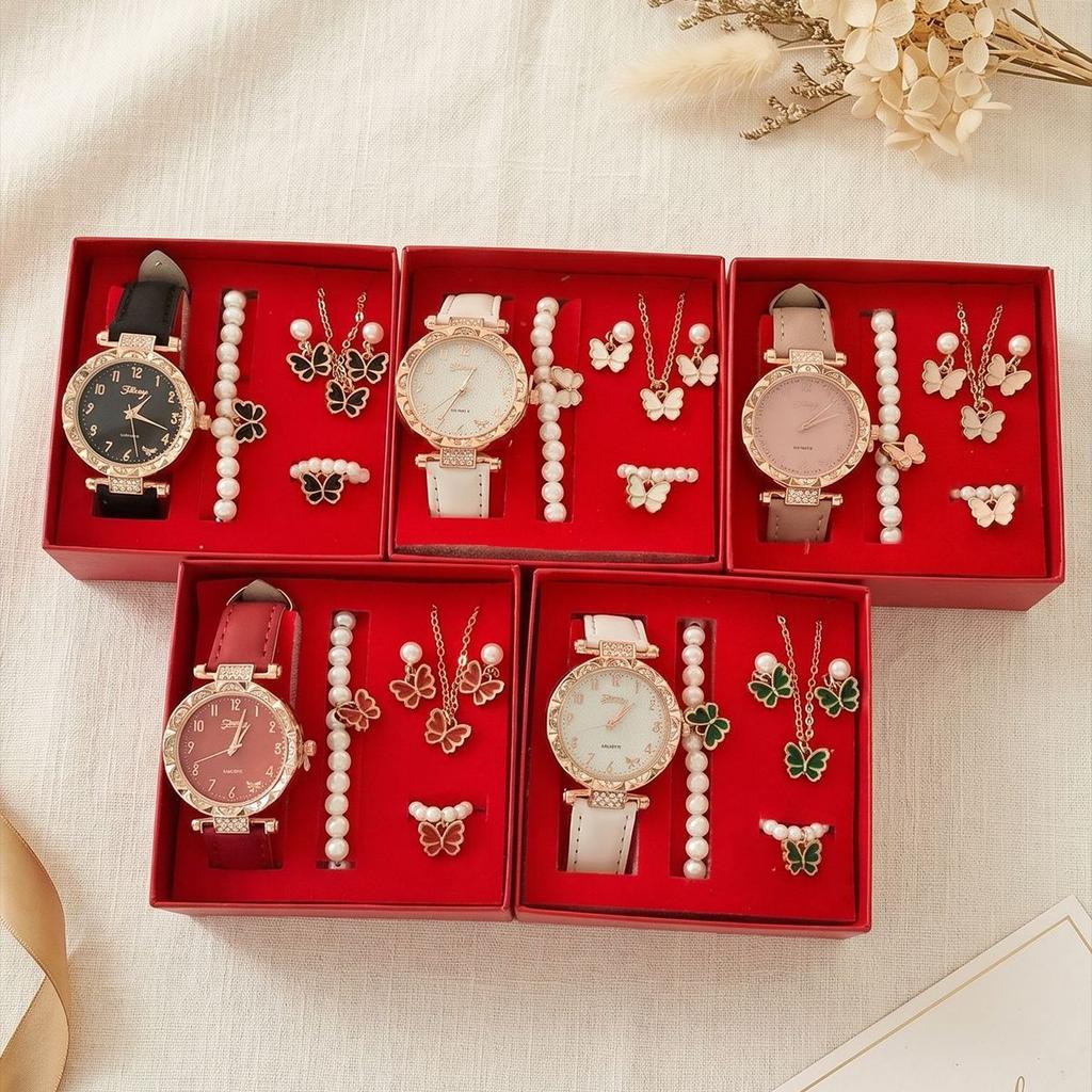 Women Watch Jewelry Set Pearl Bracelet Earrings Gift for Girlfriend Mom Best Friend Valentine Christmas