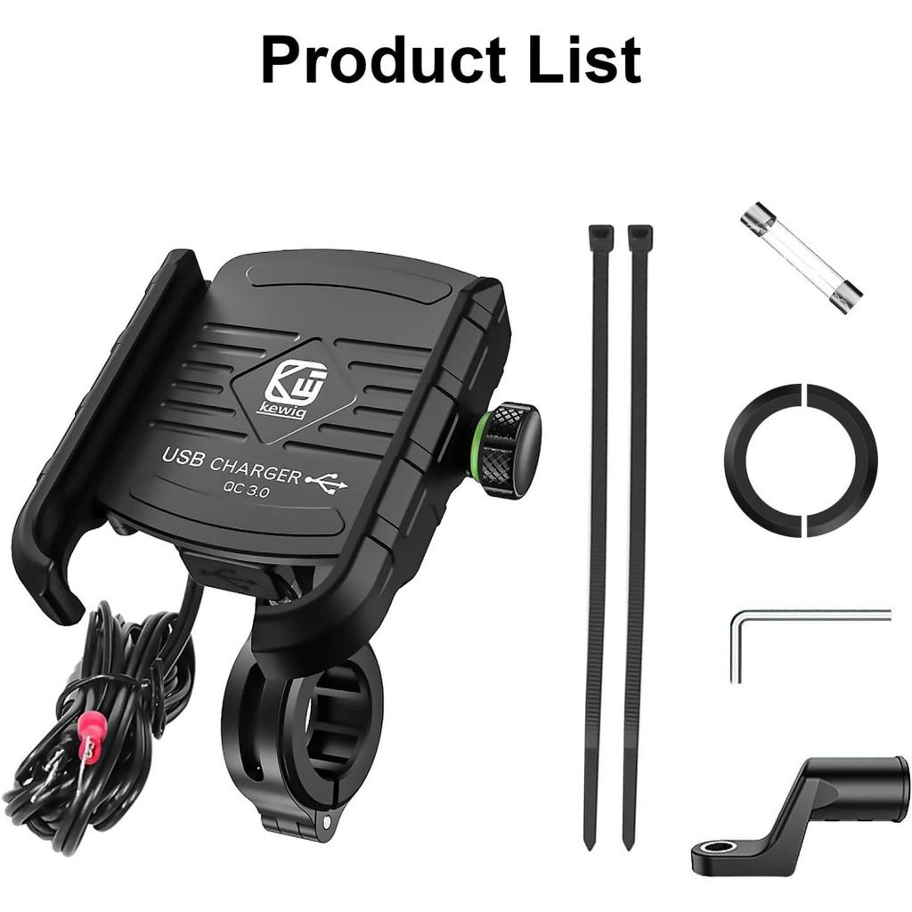 Держатель для телефона на мотоцикл, зарядное устройство, разъем USB/QC 3.0 с выключателем, водонепроницаемый на 360°, зарядное устройство USB, алюминиевый руль/зеркало для просмотра телефонов с диагональю 3,5–6 дюймов