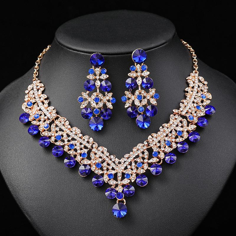 3 PCS Women's Zircon Sets Rhinestone Crystal Earrings Set Colorful Necklace Earrings Two Pieces Wedding Party Zircon