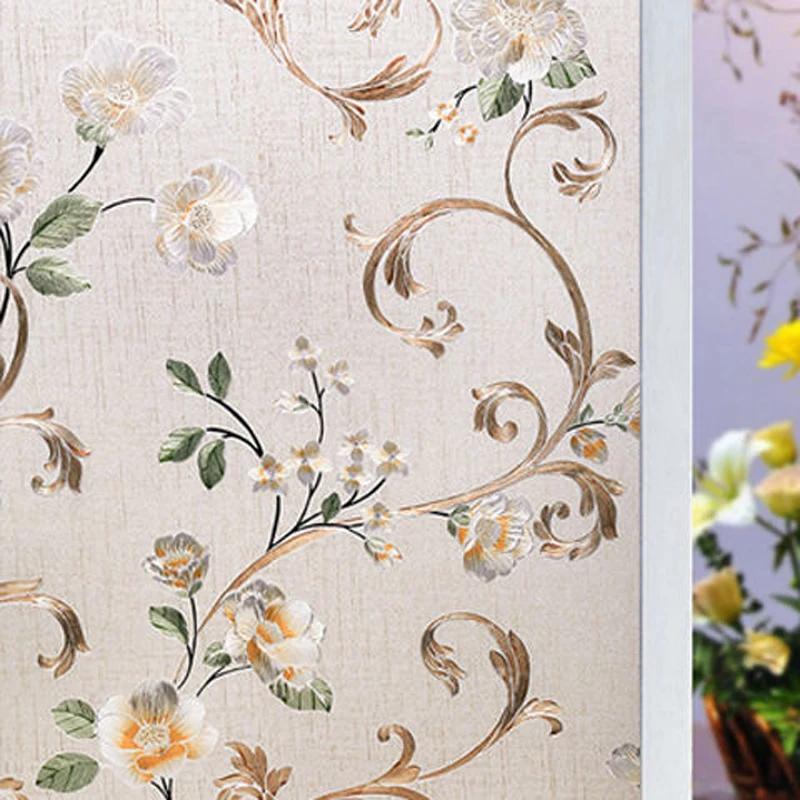 2/3 м Цветочная оконная пленка Виниловая непрозрачная стеклянная пленка Защита конфиденциальности Стеклянные 3D-наклейки Витражные стеклянные пленки Украшение дома