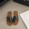 Slippers New Summer Korean Brown Toe Retraction Flat Shoes Vintage Simple Leather Ladies Women Walking Outdoor Beach Sandals