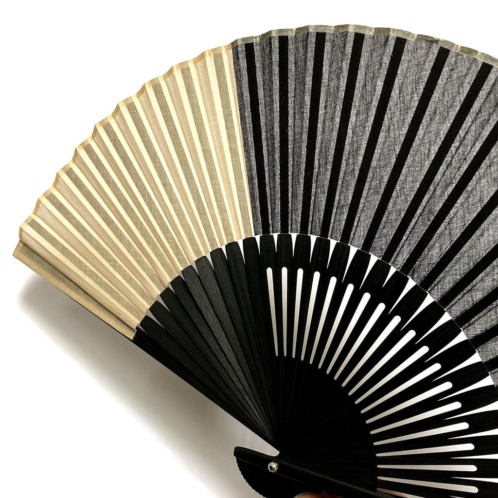 Folding Cotton with Fan Black Unisex [Hanakanzashi] Fan, 21cm, Fabric, Case, Two-Tone & Beige, Compact, Simple,