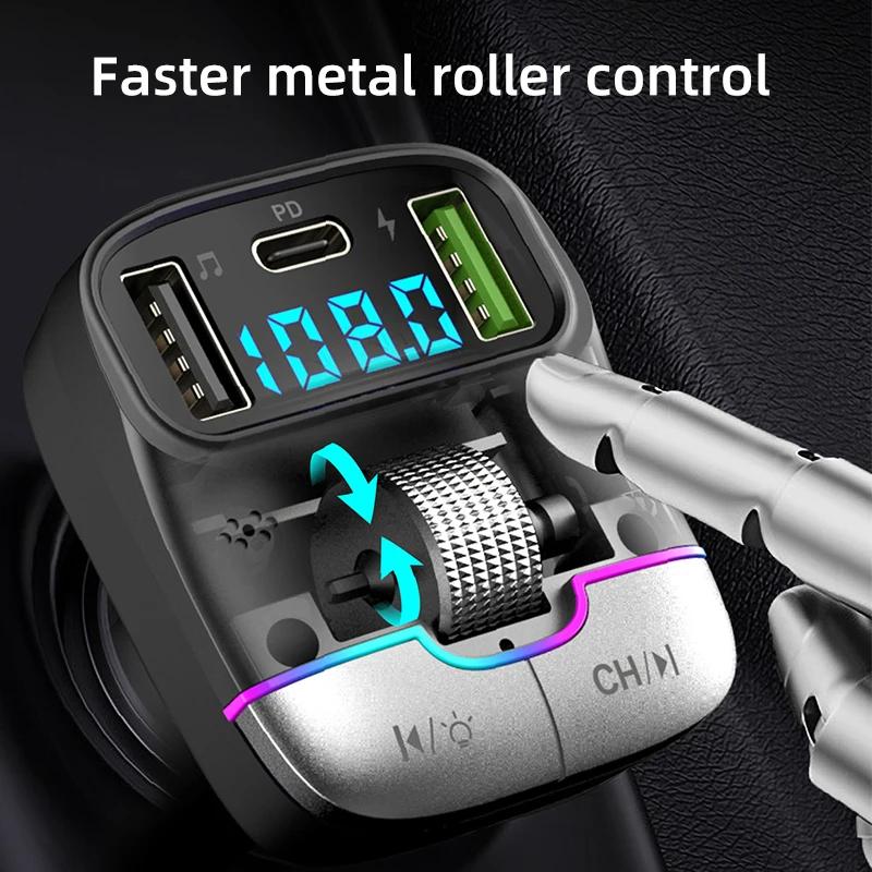 FM-передатчик Bluetooth 5.4 Hands-Free портативный автомобильный AUX радиомодулятор MP3-плеер с адаптером быстрой зарядки автомобильные аксессуары