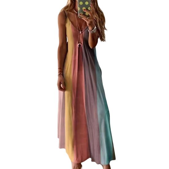 Женские бретельки-спагетти длинные платья с градиентом летнее повседневное струящееся макси-платье с V-образным вырезом свободный пляжный сарафан