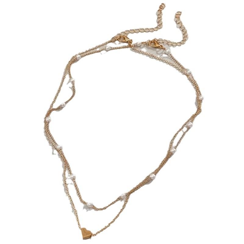 Набор Жемчужное Ожерелье и Браслет в форме Сердца - Универсальная Цепочка на Ключицу Простые Украшения