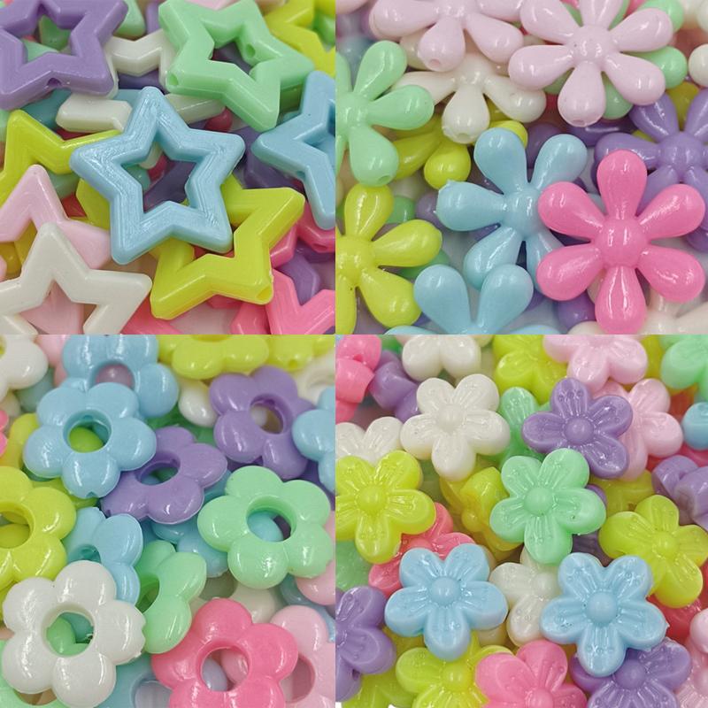 Изысканные 10 шт. разноцветных бусин своими руками, цветочные, морские звезды, новые акриловые полые свободные бусины, однотонные, ручные аксессуары