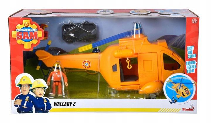 Strażak Sam Helikopter Ratunkowy Wallaby + Figurka Chwytak Kosz Akc. Św/Dźw