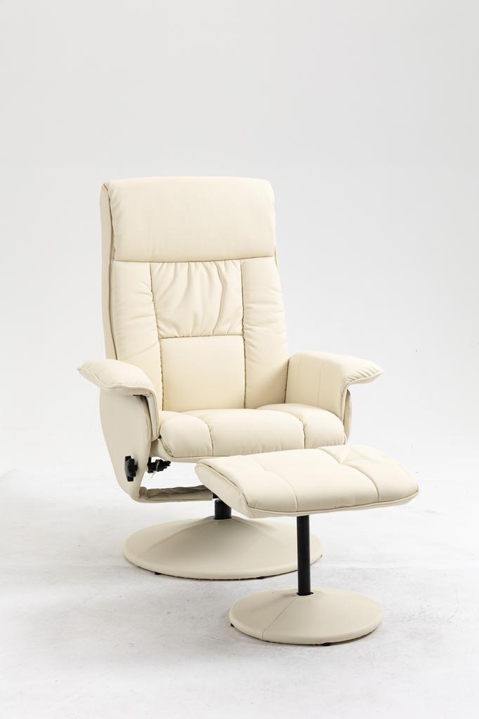 Relax Armchair Reclining up to 135 degrees with Swivel Seat and Footstool Pouf, 78x84x110cm, Cream