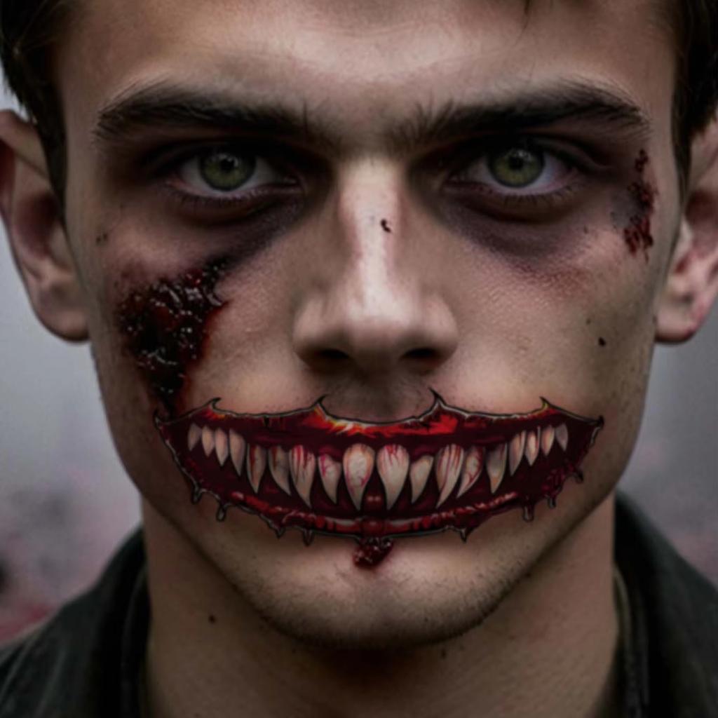 Body Art Colorful Halloween Horror Big Mouth Face Terrifying Pranking Tattoo Sticker Funny Makeup Party Waterproof Color Sticker