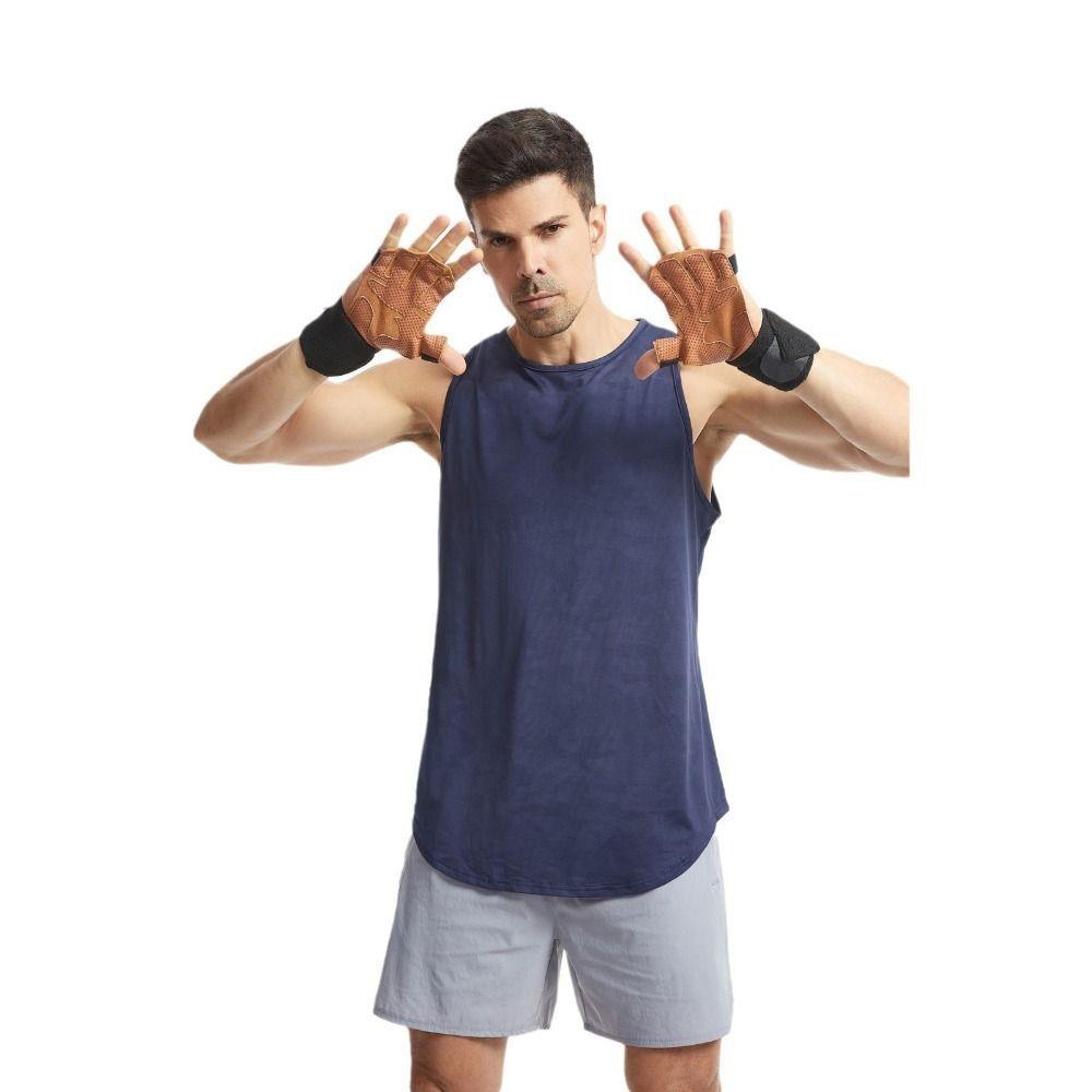 1 Pair Four-finger Ventilated Gym Wristband Cowhide Fitness Workout Gloves  Pull-ups