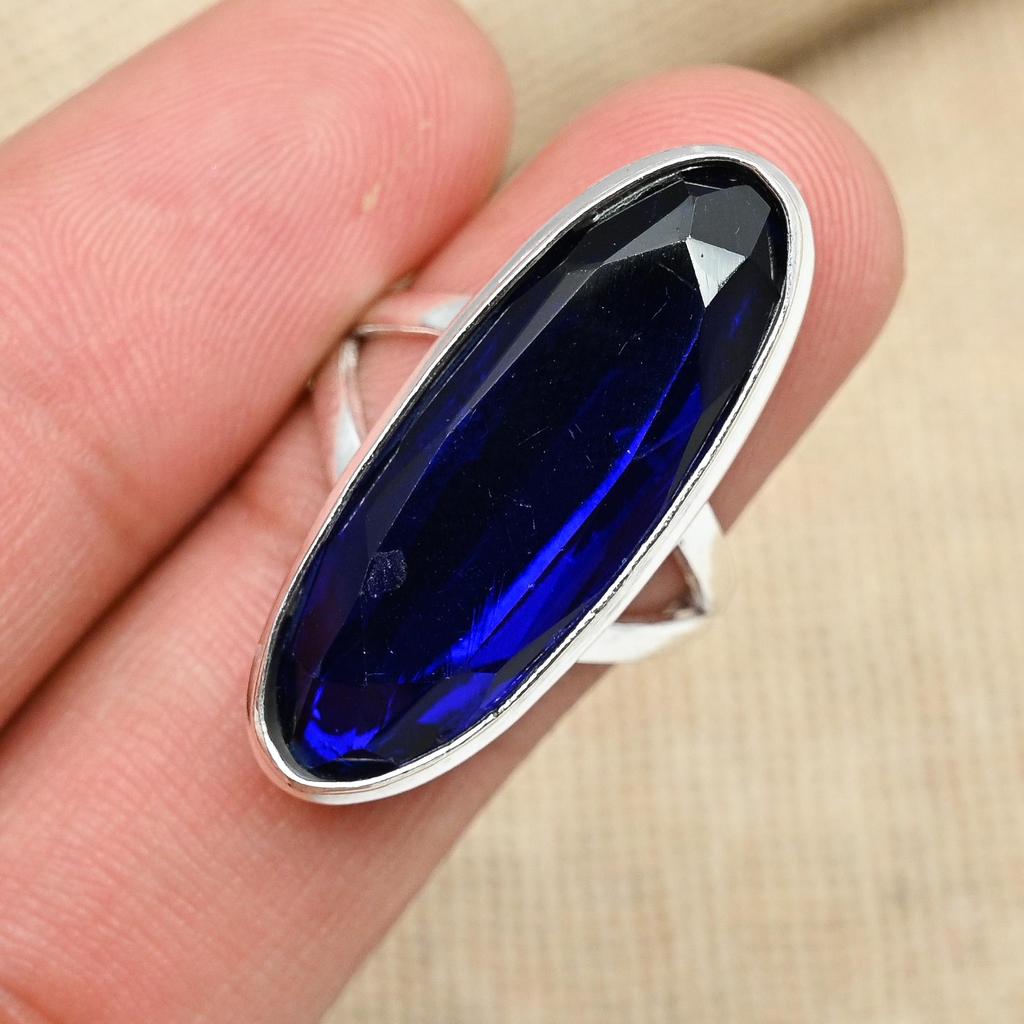 Кольцо обещания ручной работы из стерлингового серебра 925 пробы с синим сапфиром, созданное в лаборатории