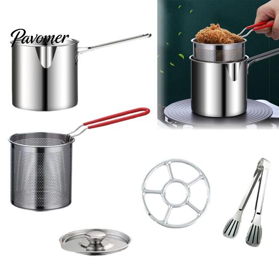 Small Deep Fryer with Basket Pot Removable Frying Basket, Durable Stainless Steel Compact Oil Filter French Fry Pan Pot, No Spill Saving for Fries And