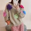 New Three-dimensional Flower Knitted Undress Lady New Loose Languid Lazy Wind Foreign Sweet Pullover Sweater Female